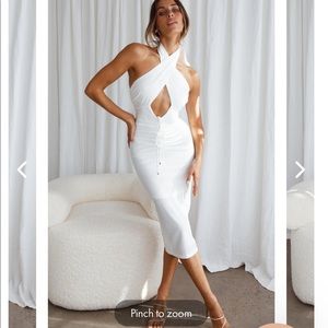 NWT Selfie Leslie Ciao Bella Crossover Halter neck Drawstring Midi Dress white